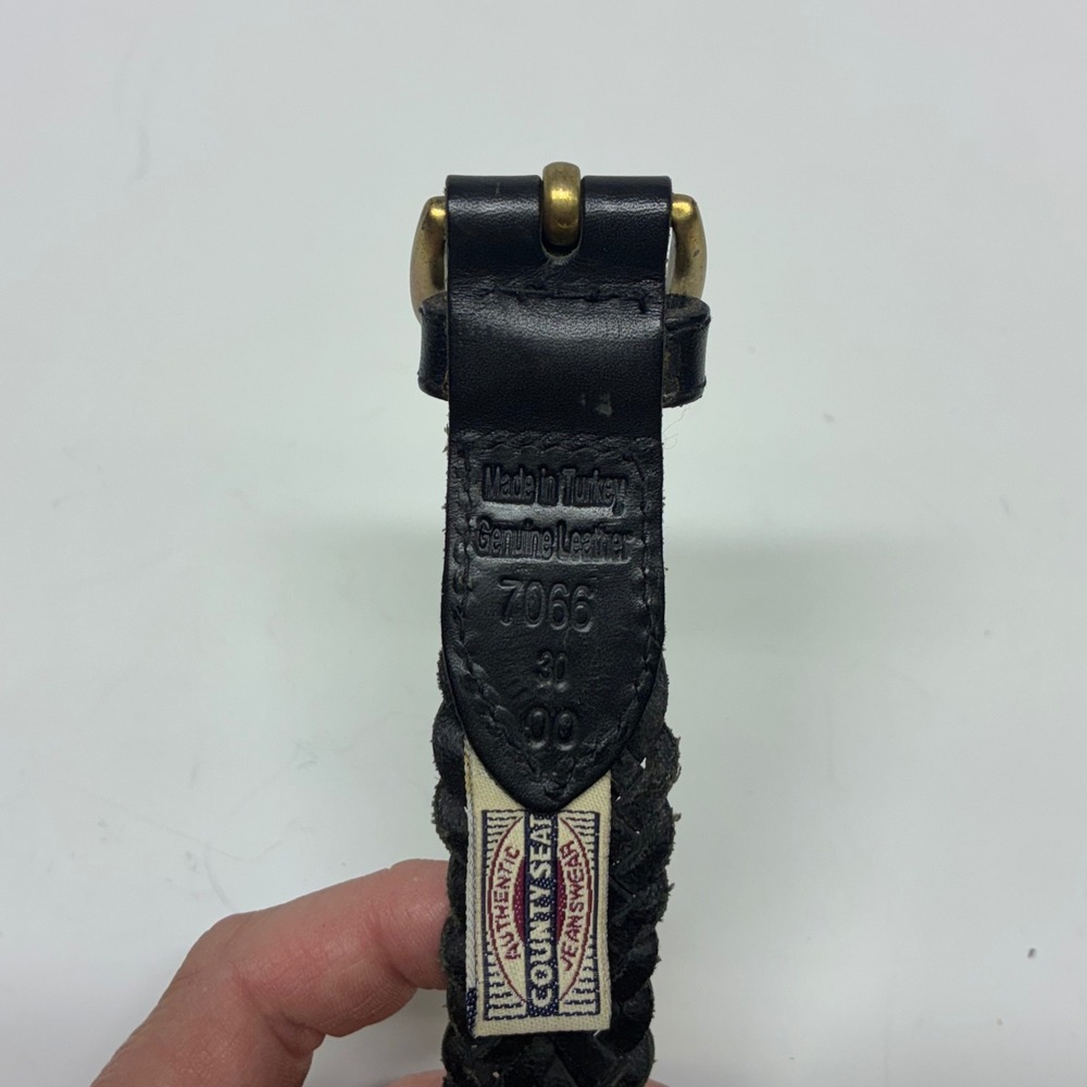 County Seat Braided Leather Belt Mens 30 Black Woven Brass Buckle Vintage - Picture 3 of 14